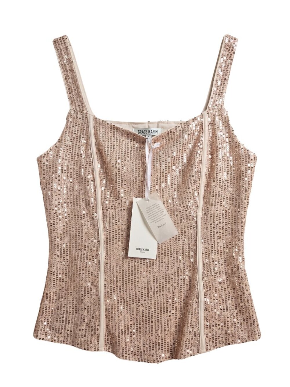 NWT | Grace Karin Rose Gold Sequin Shimmer Corset Style Top Side Zipper Large